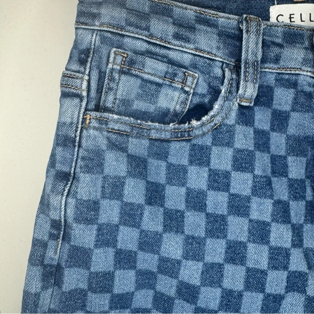 CELLO Checkerboard Blue Denim Jeans Women’s Small 25 Or 2